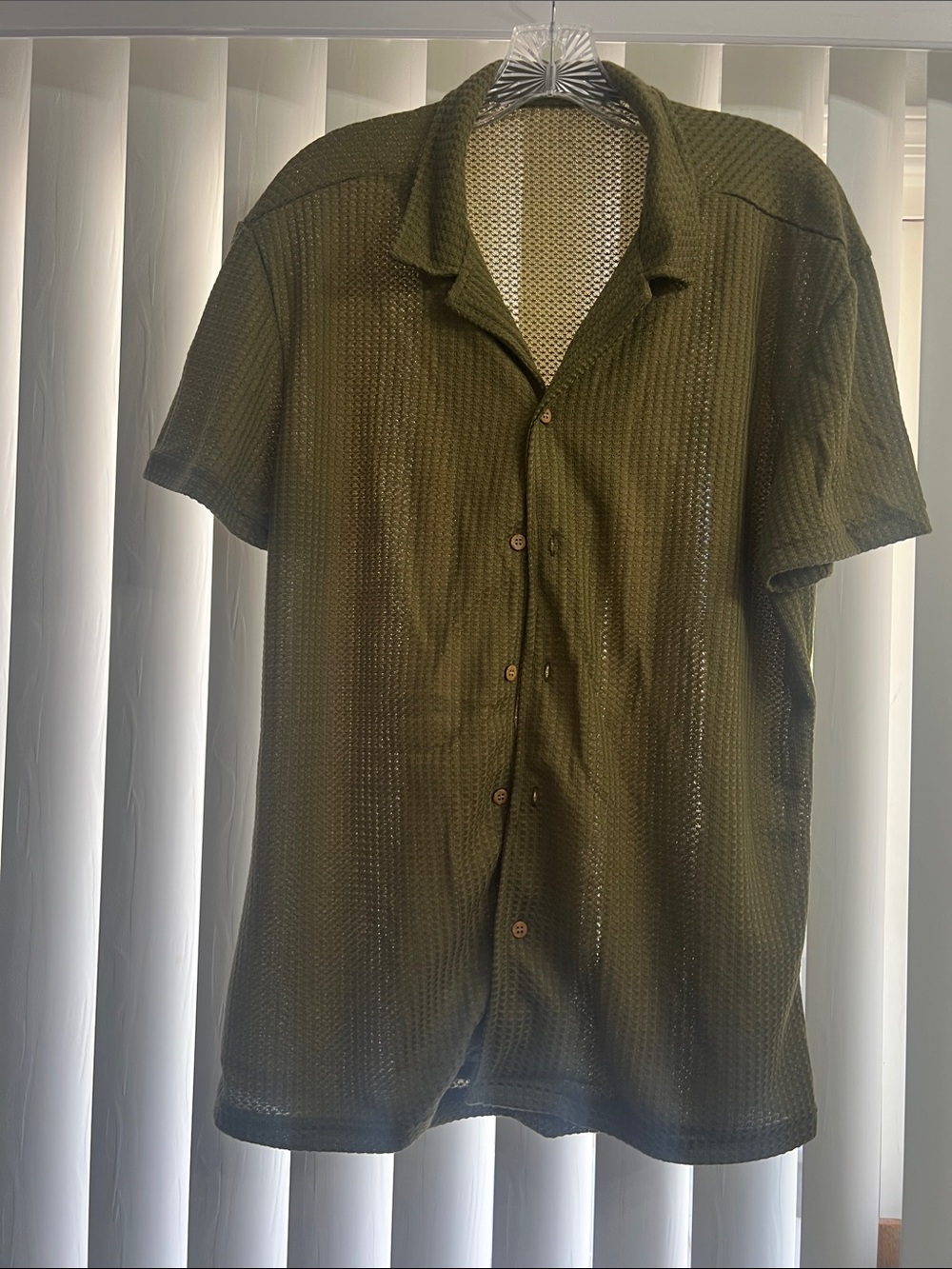 NFINITY Olive Green Short-Sleeve Knit Button-Down Shirt